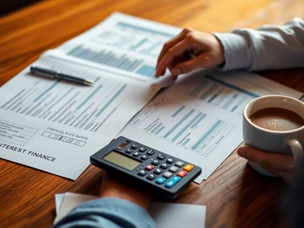 Persoană analizând documente financiare cu un calculator.
