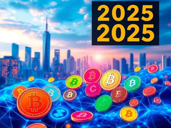 Peisaj digital al criptomonedelor și oraș futurist.